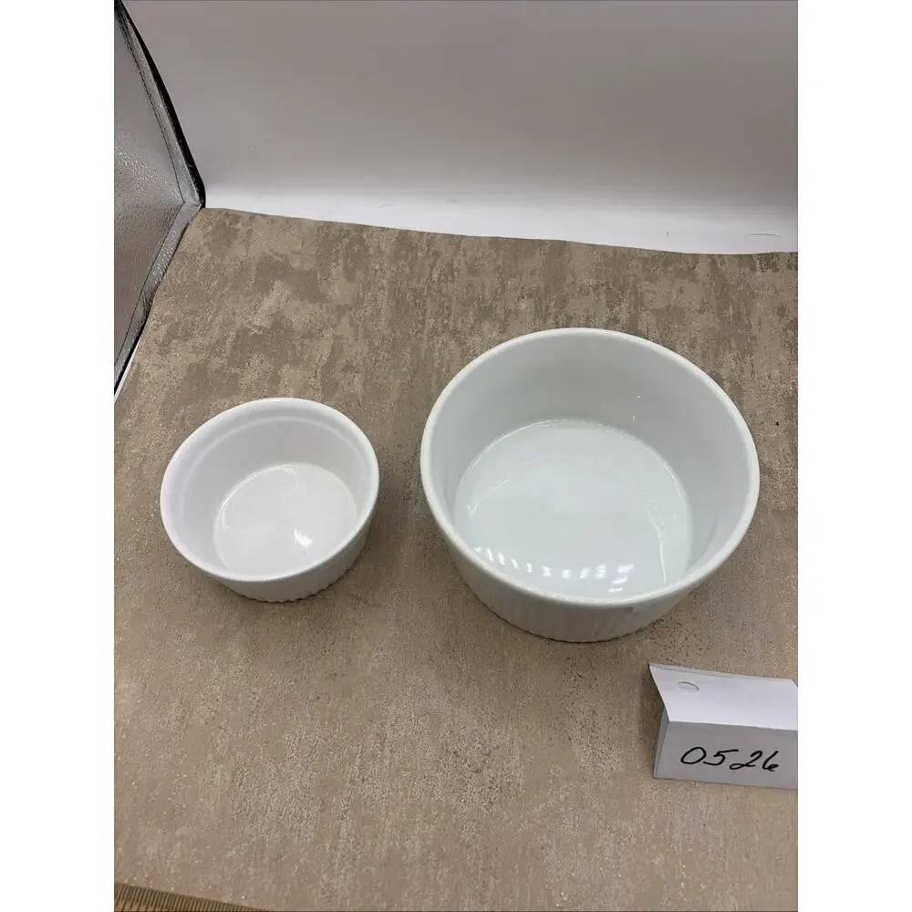 White Ceramic Ribbed Design Bowls 4” & 6” From Brazil & Portugal Oven/Dishwasher